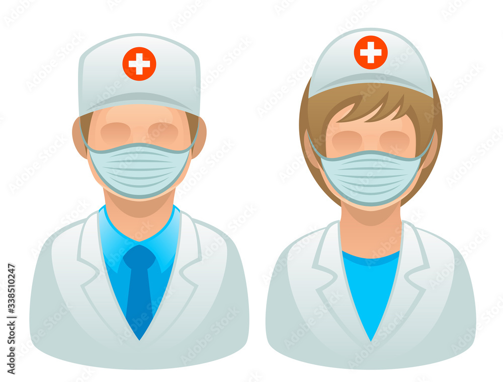 Female and male doctors on a white background Female and male doctors on a white background