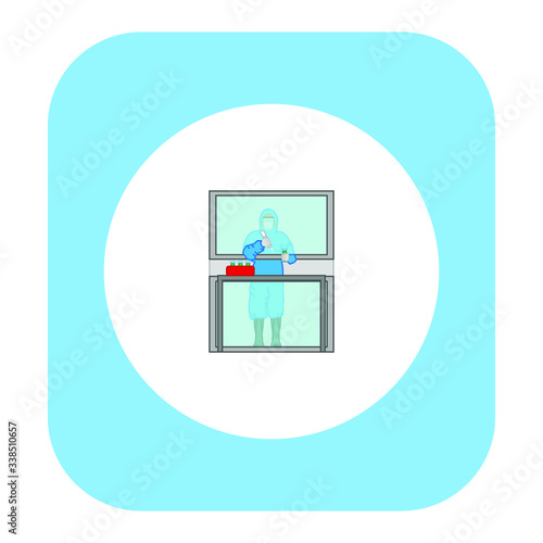 Medical virology research scientist works in a protective suit and mask with mask. Vector illustration for web and mobile design.