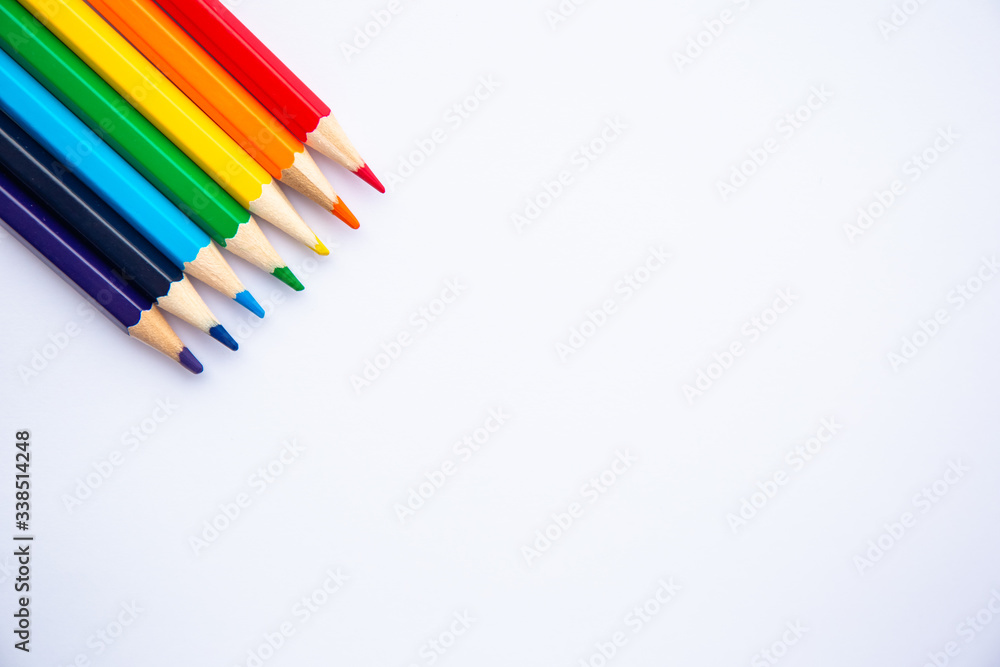 set of colored pencils on a white background with space for text set of colored pencils on a white background with space for text