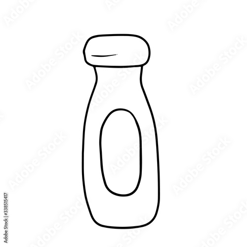 Glass bottle for milk, kefir, yoghurt isolated on white background. Somple vector illustration in cartoon doodle style. Concept of fresh dairy products, diet, slimming, weight loss, proper nutrition