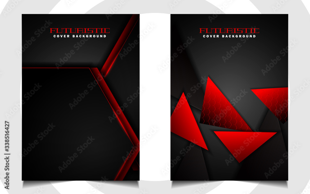 Abstract futuristic cover a4 background template with red technology style concept on black shapes. Modern layout vector design can use banner gaming, presentation business sport, automotive event