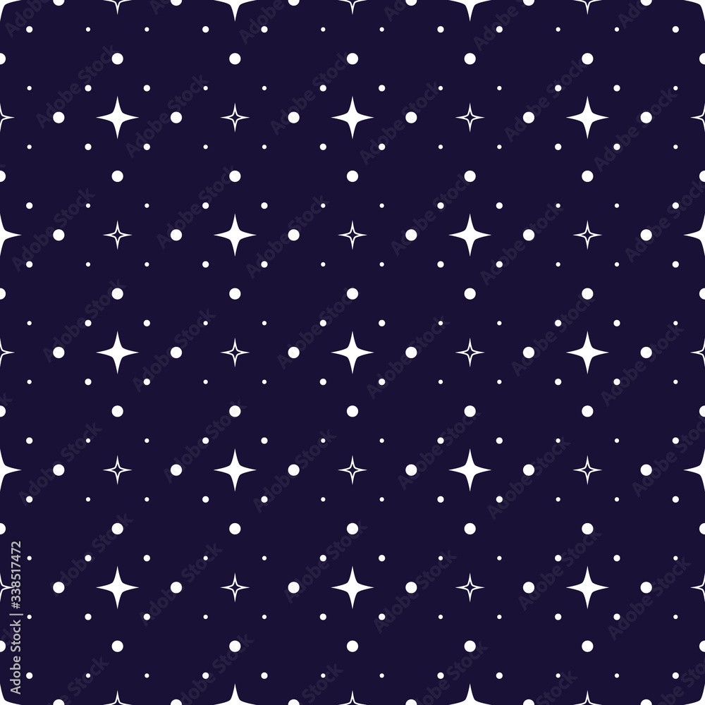 White stars on dark blue background. Abstract drawing. Vector seamless pattern. White stars on dark blue background. Abstract drawing. Vector seamless pattern.