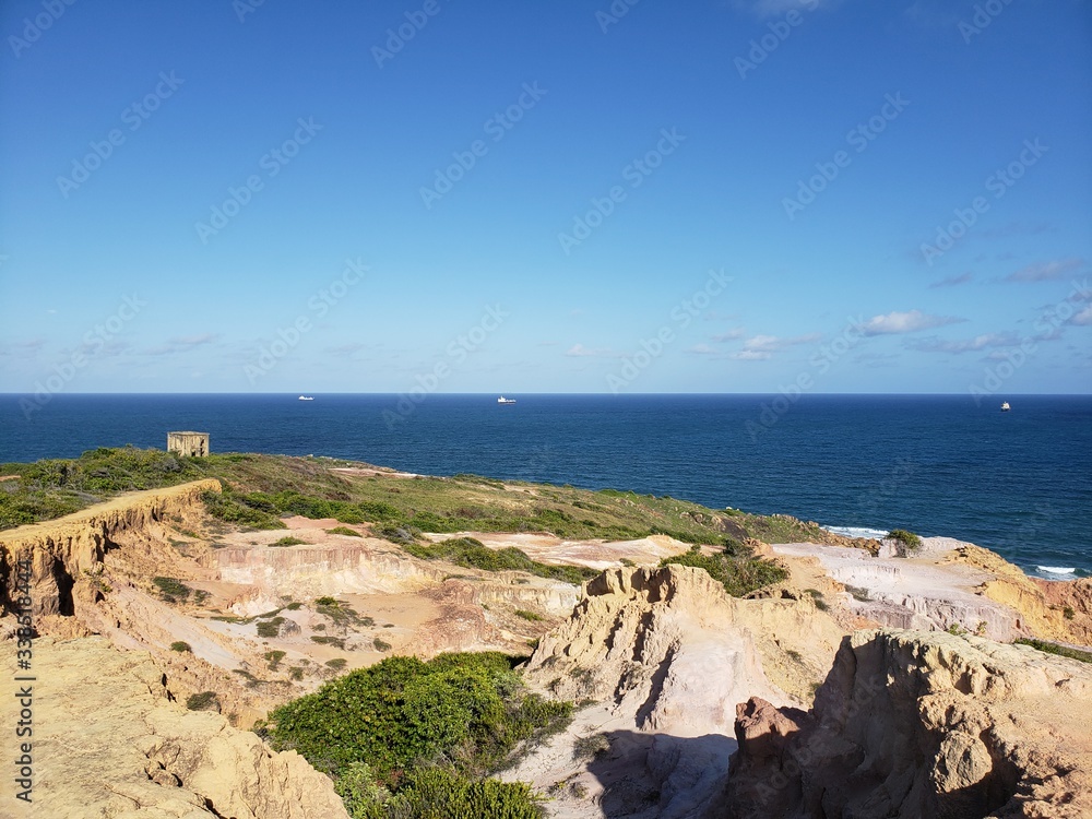 vista do mar, natureza, praia, céu azul, deserto, montanhas, árido, ruínas