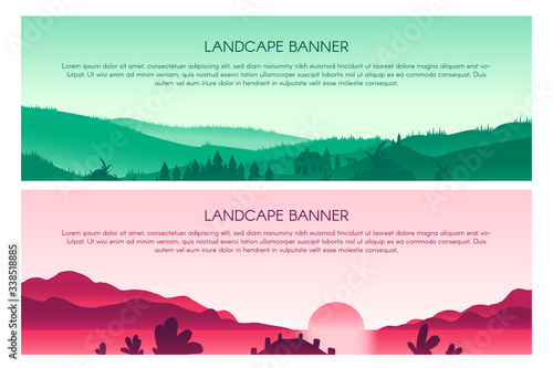 Landscape flat vector banner templates set