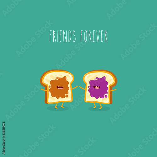 toasted bread with peanut butter and jam friends forever. Vector illustration.