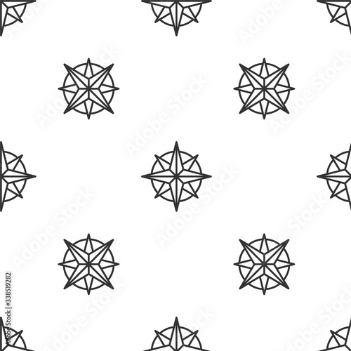 Grey line Wind rose icon isolated seamless pattern on white background. Compass icon for travel. Navigation design.  Vector Illustration