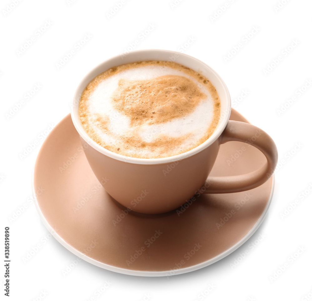 Cup of tasty cappuccino on white background Cup of tasty cappuccino on white background
