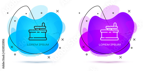 Line Manual grinder icon isolated on white background. Abstract banner with liquid shapes. Vector Illustration