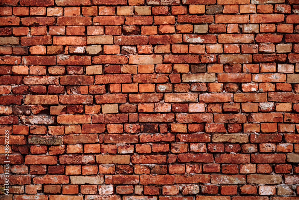 Fototapeta premium Grunge red vintage background. Red Brick wall background and texture
