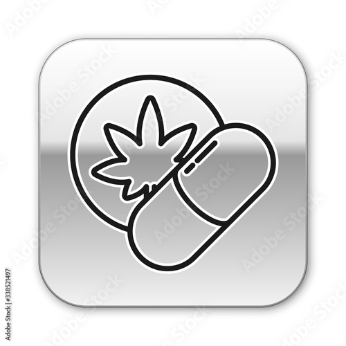 Black line Herbal ecstasy tablets icon isolated on white background. Silver square button. Vector Illustration