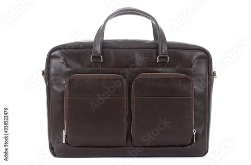 male leather expensive briefcase on a white background