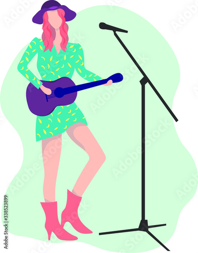 The girl plays the guitar