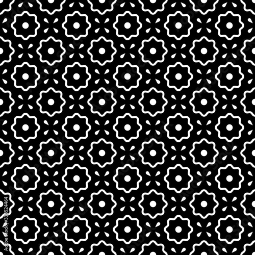 Seamless pattern. Vector abstract simple design. White flower elements on a black background. Modern minimal illustration perfect for backdrop graphic design, textiles, print, packing, etc.