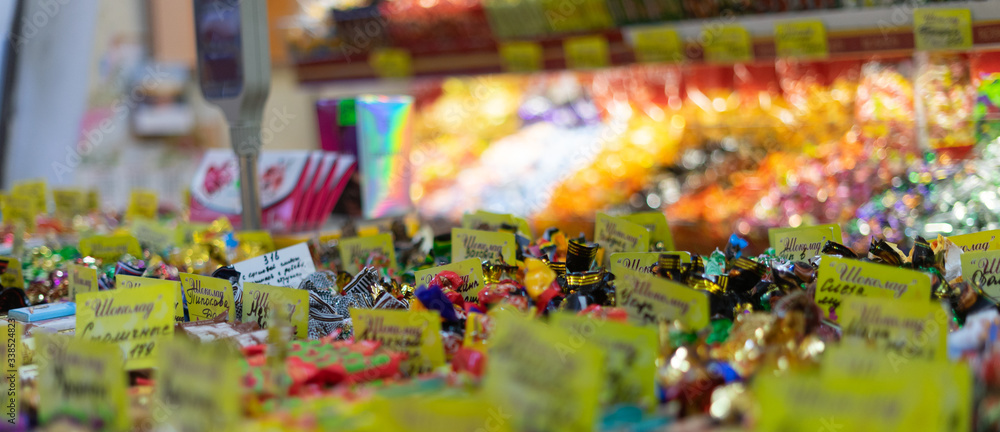 Colourful sweets and candy on an Ukrainian market