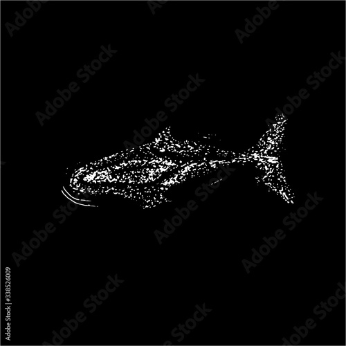 Illustration of a whale underwater in a dotwork style. Chalk on a blackboard.