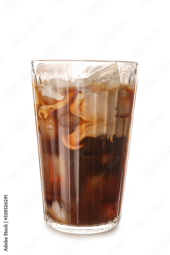 Glass of tasty iced coffee on white background Glass of tasty iced coffee on white background