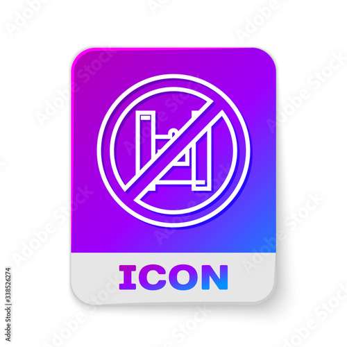White line Say no to plastic bags poster icon isolated on white background. Disposable cellophane and polythene package prohibition sign. Rectangle color button. Vector Illustration