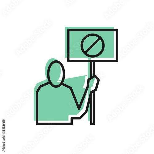 Black line Nature saving protest icon isolated on white background. Earth planet protection, environmental issues demonstration.  Vector Illustration