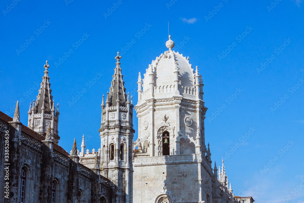 Lisbon, Portugal - May, 25th, 2018 : Jeronimos Monastery one of the most prominent examples of the Portuguese Late Gothic Manueline style. Lisbon, Portugal - May, 25th, 2018 : Jeronimos Monastery one of the most prominent examples of the Portuguese Late Gothic Manueline style.