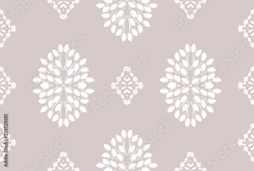Flower damask ornate seamless pattern. Vector surface design for fabric, apparel textile, book, interior, wallpaper background