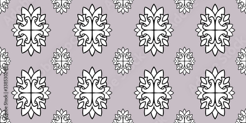 Fototapeta Naklejka Na Ścianę i Meble -  Flower damask ornate seamless pattern. Vector surface design for fabric, apparel textile, book, interior, wallpaper background