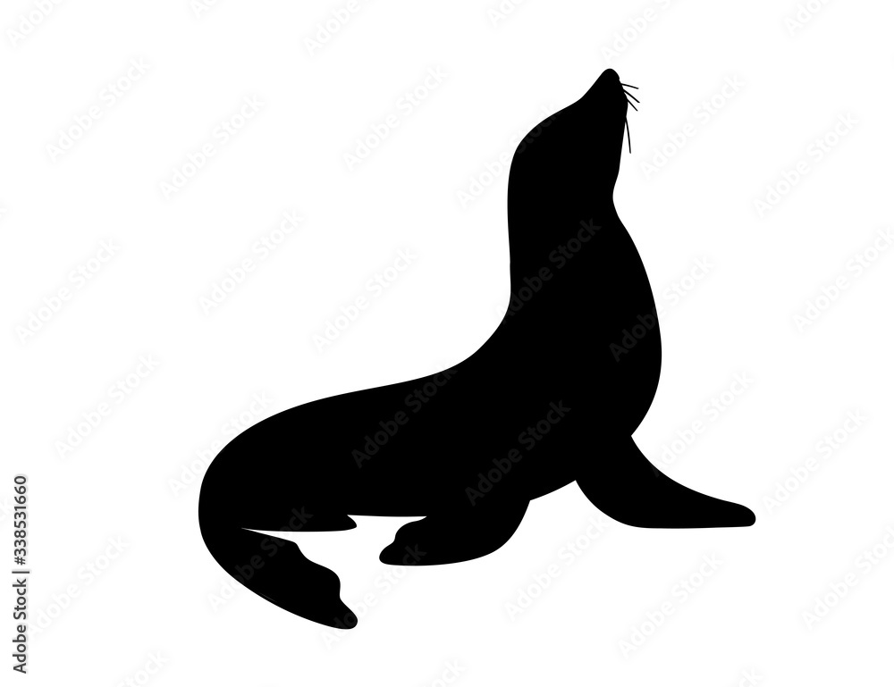 Black silhouette cute seal cartoon animal design flat vector illustration  isolated on white background Stock Vector | Adobe Stock
