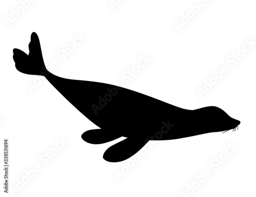 Black silhouette cute seal cartoon animal design flat vector illustration isolated on white background