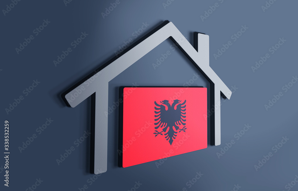 Albania is my home. 3D illustration that represents a house with the flag of the country inside, suggesting the love for the native country. Albania is my home. 3D illustration that represents a house with the flag of the country inside, suggesting the love for the native country.