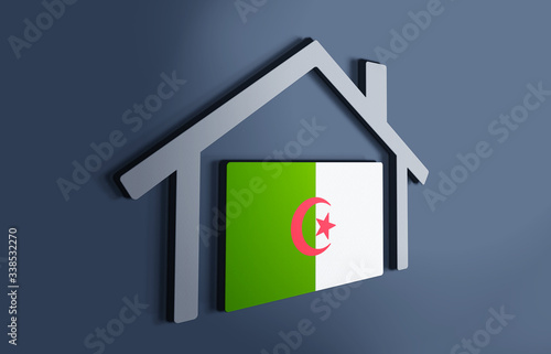 Algeria is my home. 3D illustration that represents a house with the flag of the country inside, suggesting the love for the native country.