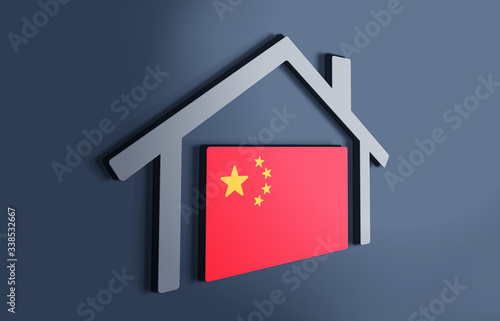 China is my home. 3D illustration that represents a house with the flag of the country inside, suggesting the love for the native country.