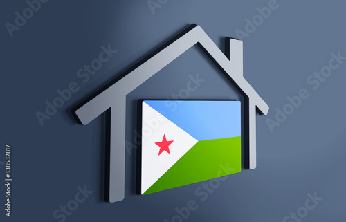 Dijbouti is my home. 3D illustration that represents a house with the flag of the country inside, suggesting the love for the native country.