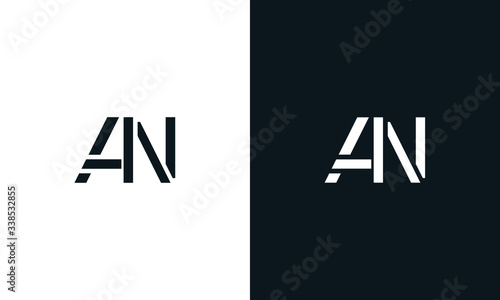 Minimalist abstract letter AN logo. This logo icon incorporate with abstract shape in the creative way. Modern letter logo design in black and white.