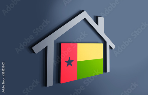 Guinea Bissau is my home. 3D illustration that represents a house with the flag of the country inside, suggesting the love for the native country.