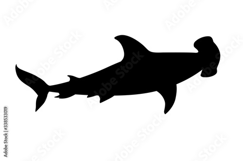Black silhouette hammerhead shark underwater giant animal simple cartoon character design flat vector illustration isolated on white background