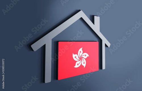 Hong Kong is my home. 3D illustration that represents a house with the flag of the country inside, suggesting the love for the native country.