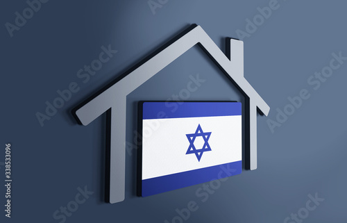 Israel is my home. 3D illustration that represents a house with the flag of the country inside, suggesting the love for the native country.