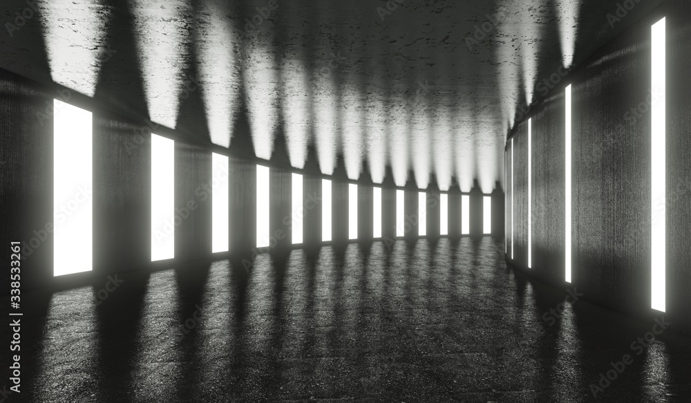 3D Rendering - Illustration abstract background, Empty Space White Glow, Elegant Hall Concrete Underground Showroom Garage futuristic Sci-Fi 3D Rendering - Illustration abstract background, Empty Space White Glow, Elegant Hall Concrete Underground Showroom Garage futuristic Sci-Fi