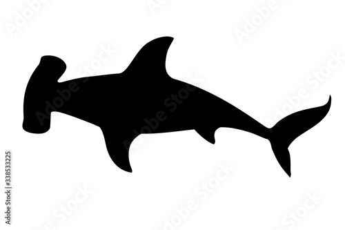 Black silhouette hammerhead shark underwater giant animal simple cartoon character design flat vector illustration isolated on white background
