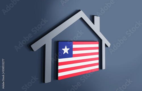 Liberia is my home. 3D illustration that represents a house with the flag of the country inside, suggesting the love for the native country.