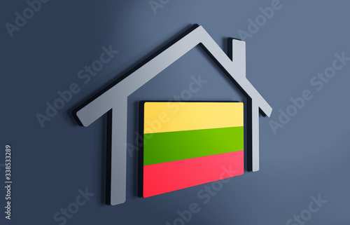 Lithuania is my home. 3D illustration that represents a house with the flag of the country inside, suggesting the love for the native country.