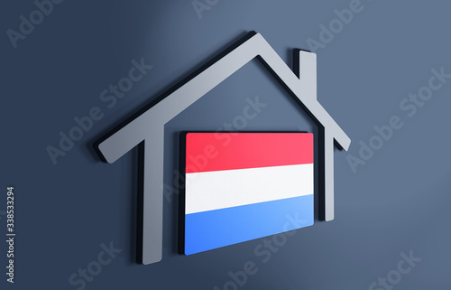 Luxemburg is my home. 3D illustration that represents a house with the flag of the country inside, suggesting the love for the native country.