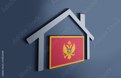 Montenegro is my home. 3D illustration that represents a house with the flag of the country inside, suggesting the love for the native country.