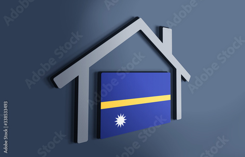 Nauru is my home. 3D illustration that represents a house with the flag of the country inside, suggesting the love for the native country.