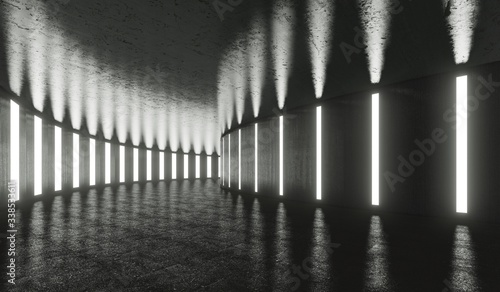 3D Rendering - Illustration abstract background, Empty Space White Glow, Elegant Hall Concrete Underground Showroom Garage futuristic Sci-Fi