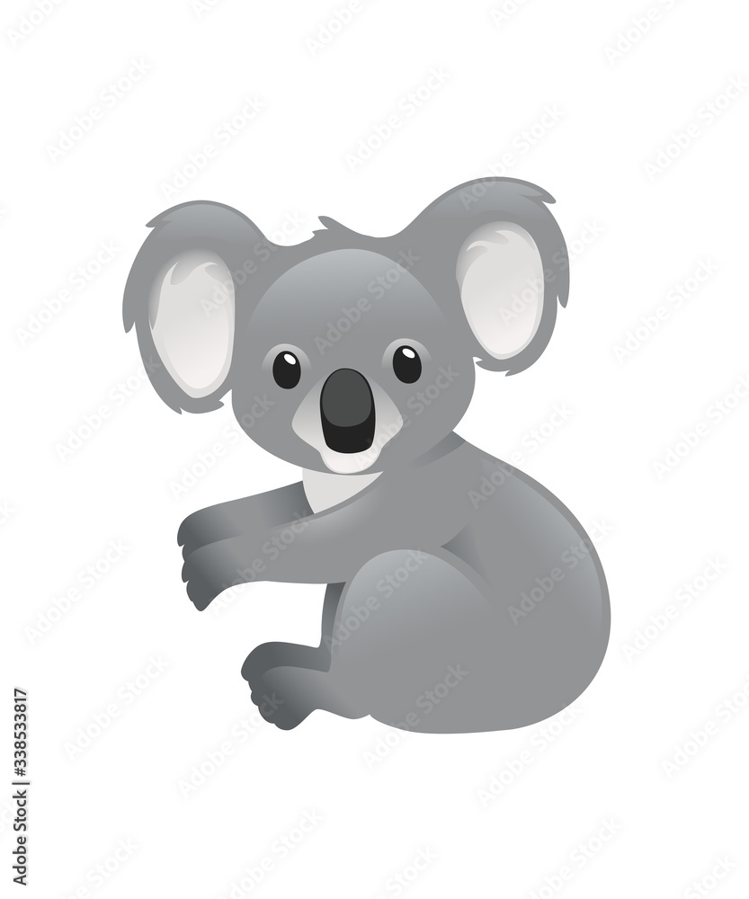 Cute grey koala bear sit on the ground and looking at you cartoon animal design flat vector illustration isolated on white background Cute grey koala bear sit on the ground and looking at you cartoon animal design flat vector illustration isolated on white background