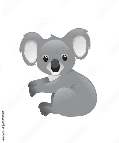 Cute grey koala bear sit on the ground and looking at you cartoon animal design flat vector illustration isolated on white background