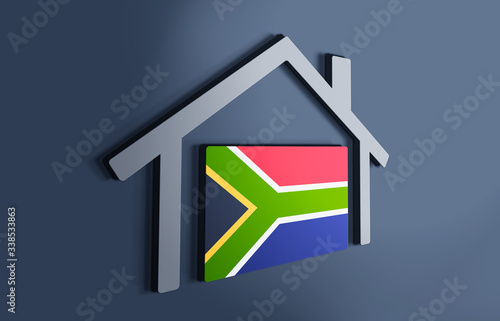 South Africa is my home. 3D illustration that represents a house with the flag of the country inside, suggesting the love for the native country.