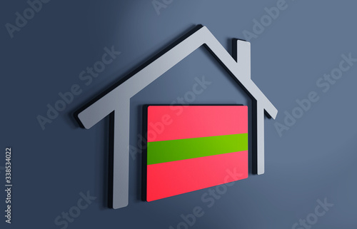 Transnistria is my home. 3D illustration that represents a house with the flag of the country inside, suggesting the love for the native country.