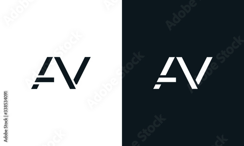 Minimalist abstract letter AV logo. This logo icon incorporate with abstract shape in the creative way. Modern letter logo design in black and white.