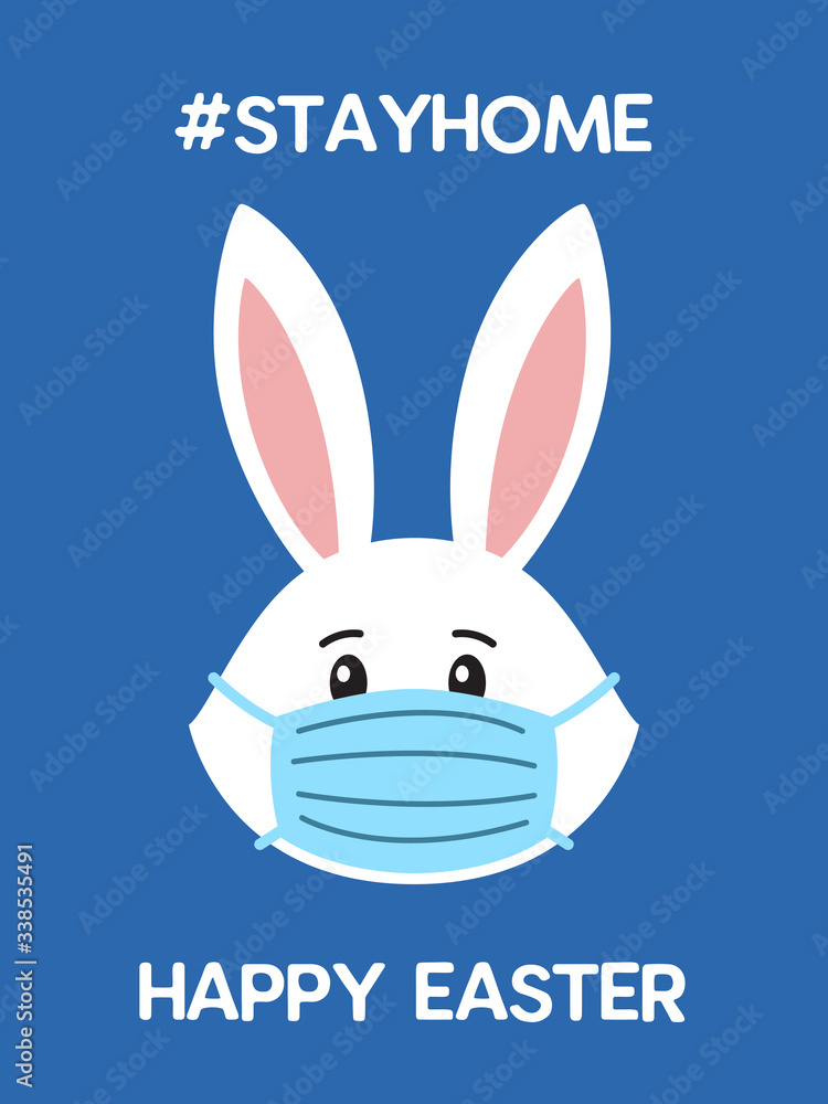 Obraz premium Quarantine on Easter. Easter bunny in a medical mask. Isolated on white background.